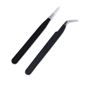 Set of 2 precision stainless steel tweezers with straight and curved tips in matte black