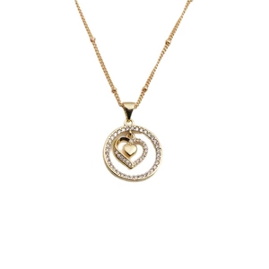 Élégant collier pendentif cœur doré avec oxydes de zirconium et cadre rond délicat