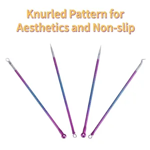 4-piece stainless steel blackhead remover tool set with purple gradient finish