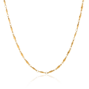 Detailed view of a gold-plated stainless steel chain necklace with oval olive charms