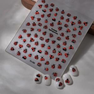 5D embossed ladybug nail art stickers with realistic red and black insect patterns