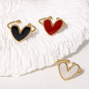 Heart Open Ring Stainless Steel Gold Plated Enamel Twisted Rope Design Adjustable Jewelry For Women