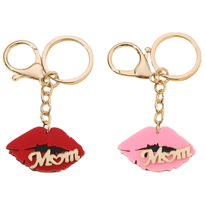 Acrylic Lip Shape Keychain With Mom Letter Gold Tone Metal Key Ring For Mother's Day Women Gift Pink Red Accessory