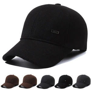 Men Winter Baseball Cap With Earmuffs Warm Woolen Cotton Thickened Windproof Outdoor Adjustable Sports Hat For Cold Weather
