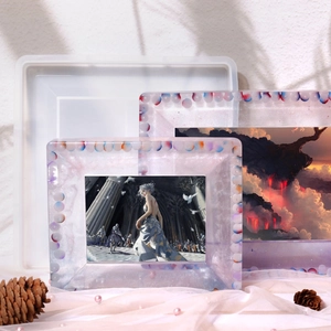 Rectangular silicone photo frame mold with decorative glitter resin artwork displays