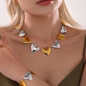 Collar Y Pulsera Con Forma De Corazón Joyas De Acero Inoxidable Punk Grueso Para Mujeres Moda