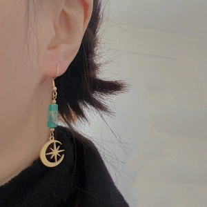 18K gold plated stainless steel drop earrings with moon star charms and turquoise beads