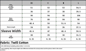Size chart for women's linen-blend top showing CM measurements for XS to L sizes