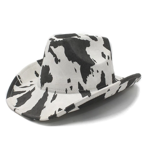 Classic western cow print cowboy hat in faux suede with a stylish curved brim