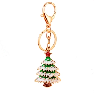 Creative Christmas tree keychain with colorful rhinestones and green enamel gold plating