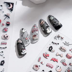 Halloween Nail Art Stickers 5D Embossed Self Adhesive Decals Ghost Pumpkin Vampire Design For Manicure Decoration
