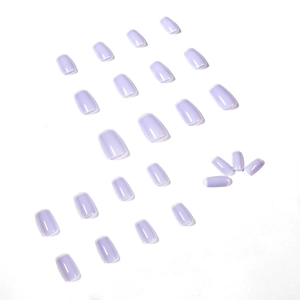 Glossy lavender purple press-on nails set in square-oval shape for DIY manicure