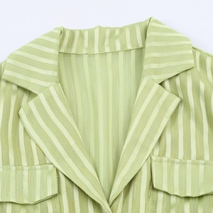 Slim fit green striped utility dress with lapel collar and front flap pockets design