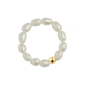 Elegant baroque freshwater pearl ring featuring a central gold bead in a minimalist style