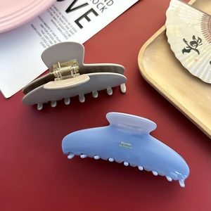 French style acetate claw clips set in ink blue and taupe for hair styling