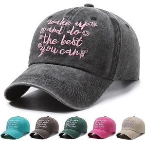 Washed Cotton Baseball Cap Embroidered Quote Distressed Vintage Adjustable Sun Protection Outdoor Dad Hat