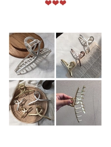 Multi-angle view of large matte metal flower hair claws in gold, silver and rose gold