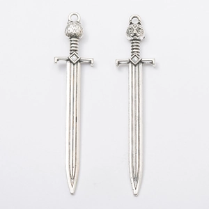 Silver zinc alloy sword pendants with animal head hilt and sparkling crystal inlay