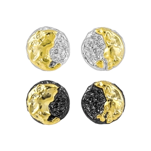 Retro geometric round lava texture S925 sterling silver studs in gold and black