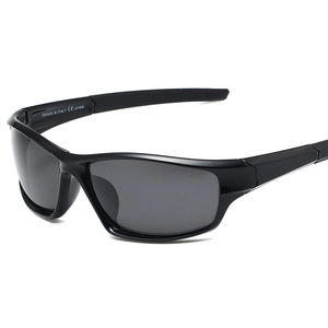 Polarized sports sunglasses with black streamlined frame and dark gray UV400 lenses