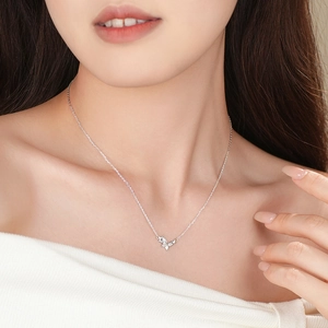 Elegant S925 sterling silver butterfly pendant necklace for women shown on model neck