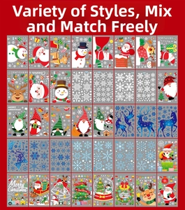 Detailed grid showing 40 unique Christmas static stickers for festive glass decoration