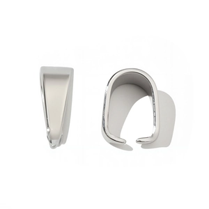 Detailed view of silver stainless steel pendant pinch bails for DIY jewelry making