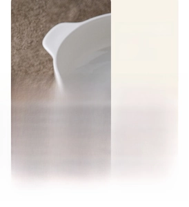 Detail of heat-resistant handles and non-slip bottom on white ceramic soup bowl