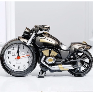 Creative motorcycle shaped alarm clock in black and gold finish for student bedside decor