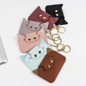 Cute cartoon animal PU leather card holder wallets with gold chain in six vibrant colors