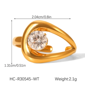 Detail view of gold geometric stainless steel ring with dimensions and weight specs
