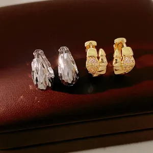 14K gold plated serpent snake hoop earrings with zircon stones and geometric silver hoops