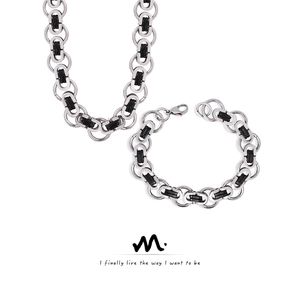 Byzantine Chain Necklace And Bracelet Titanium Steel Silver Black Heavy Industry Punk Jewelry For Men