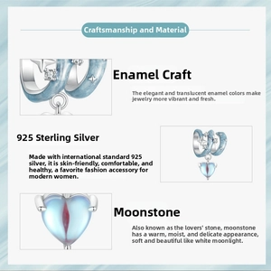 Detailed S925 sterling silver star bead charm with blue enamel and moonstone heart