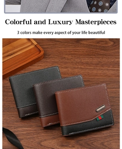 Detailed view of tricolor bifold wallets with contrast stitching and striped webbing