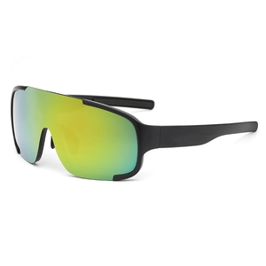 Übergröße Radsport-Sonnenbrille in Mattschwarz mit gelb-blauem verspiegeltem Glas