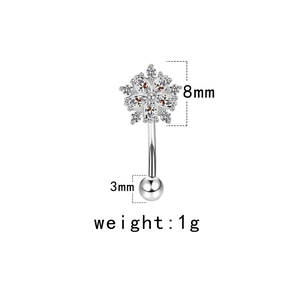 Detail of flower eyebrow ring with white marquise zircons and 8mm head diameter size