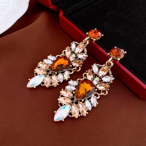 Vintage palace style drop earrings with amber teardrop crystals and floral rhinestones