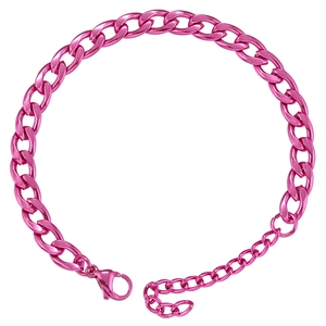Vibrant hot pink hip hop stainless steel Cuban chain bracelet with lobster clasp