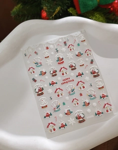 Stickers à ongles 5D embossés avec bonhomme de neige, maison et numéro de modèle YT4458
