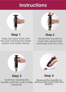 Detailed four-step guide for using the black manual wine bottle corkscrew opener