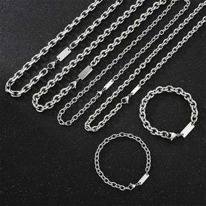 Polished stainless steel Cuban link chains and bracelets with blank engraving tags
