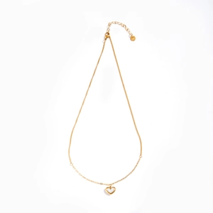 Gold stainless steel necklace with heart-shaped hollow pendant and adjustable chain link