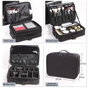 Detailed view of Oxford fabric makeup bag with adjustable dividers and brush slots