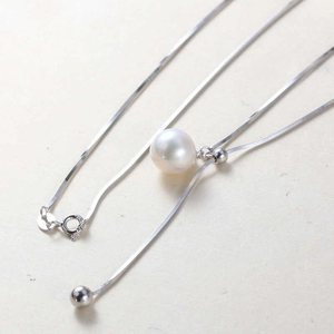 S925 Sterling Silver Artificial Pearl Pendant Necklace Minimalist Adjustable Snake Bone Chain Jewelry For Women Elegant Simple