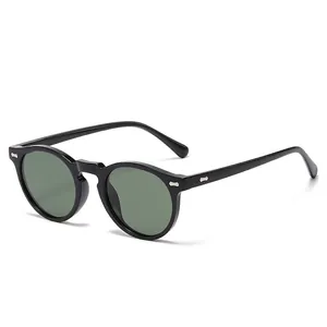Klassische runde Retro-Kinder-Sonnenbrille mit schwarzem Rahmen und Silbernieten