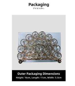 Detailed view of gold crystal napkin holder dimensions with compact packaging box