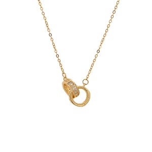 Elegante goldene Titanstahl-Halskette mit ineinandergreifenden Doppelringen und Strass