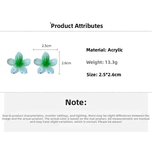 Detailed specs of gradient flower earrings made of acrylic, size 2.5cm by 2.6cm