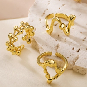Women Minimalist 18K Gold Plated Copper Open Ring Irregular Geometric Adjustable Lava Style Finger Ring Jewelry Gift
